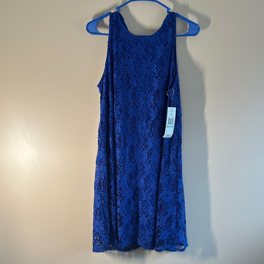 Sharagano Blue Lace Midi Dress